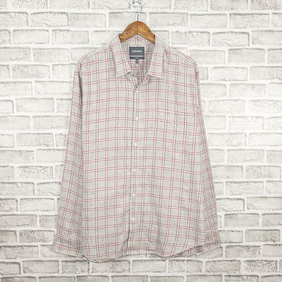 BONOBOS Slim Fit Button up Shirt in Gray pink check 2XL - Picture 1 of 6